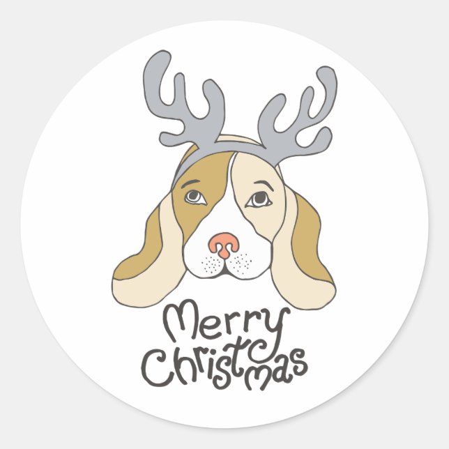 Rond Joyeux Sticker de Noël Xmas Chien cadeau (Devant)