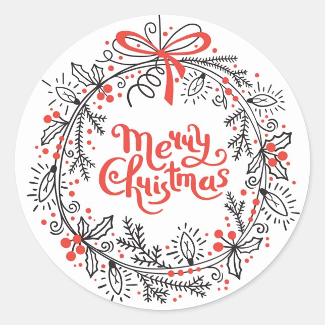 Rond Joyeux Sticker de NoëlWreath (Devant)