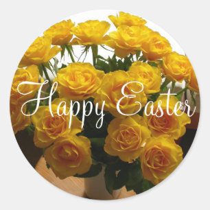 Rond Joyeux Sticker de Pâques Rose Jaune
