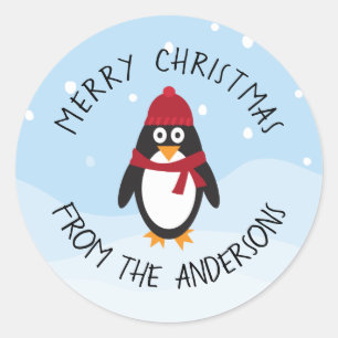 Rond Joyeux Sticker en pingouin de Noël pour les fêtes