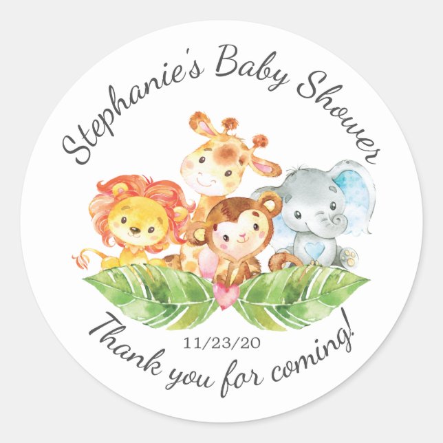 Rond Jungle Animal Boys Baby shower Favoriser Sticker (Devant)