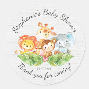 Rond Jungle Animal Boys Baby shower Favoriser Sticker