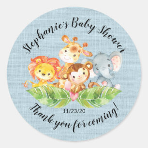 Rond Jungle Animal Boys Baby shower Favoriser Sticker
