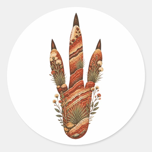 Rond Kangaroo Botanical Footprint Nature Sticker (Devant)