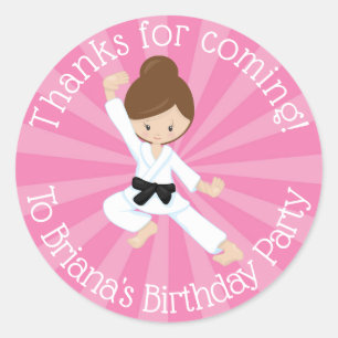Rond Karate Party Favoriser Sticker Brown Hair Girl