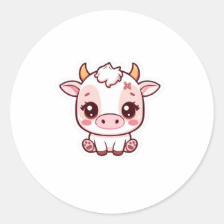 Rond Kawaii Baby Cow Sticker – Cute Pastel Chibi Cow Vi