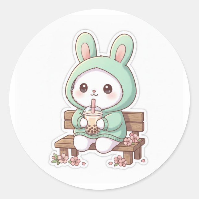 Rond Kawaii Bunny Bubble Tea Sticker (Devant)