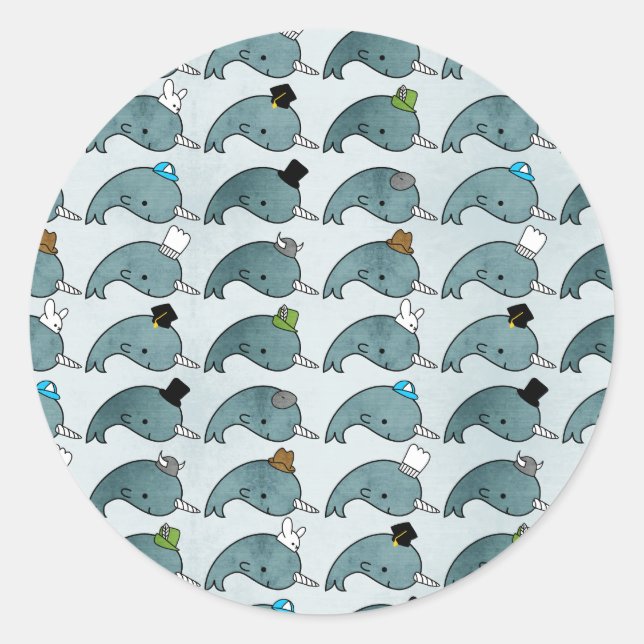 Rond Kawaii Cartoon Grunge Narwhals avec Sticker casque (Devant)