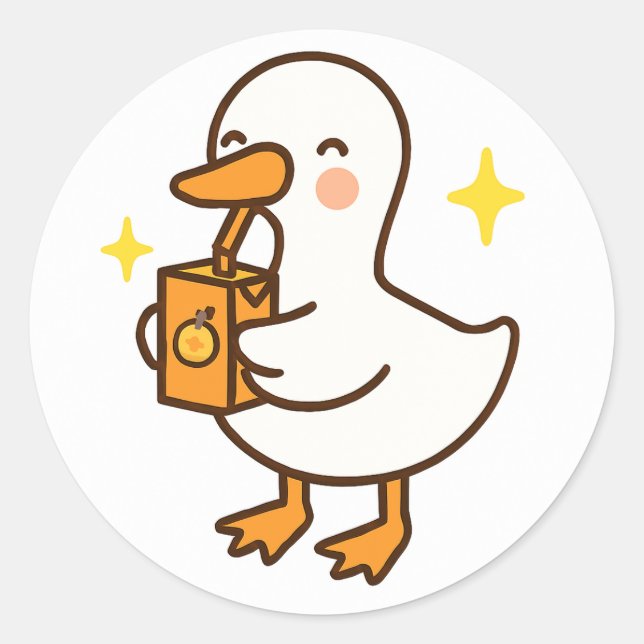 Rond Kawaii Silly Goose Holding Juice Box Sticker (Devant)