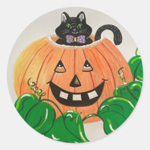 Rond Kitty en Sticker classique Citrouille
