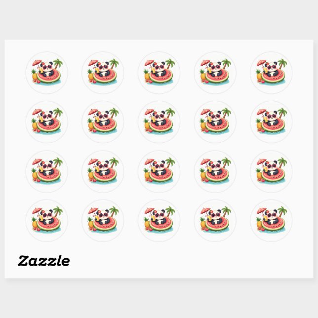 Rond Kiwi Float Panda 🐼 Cute Tropical Beach Sticker (Feuille)