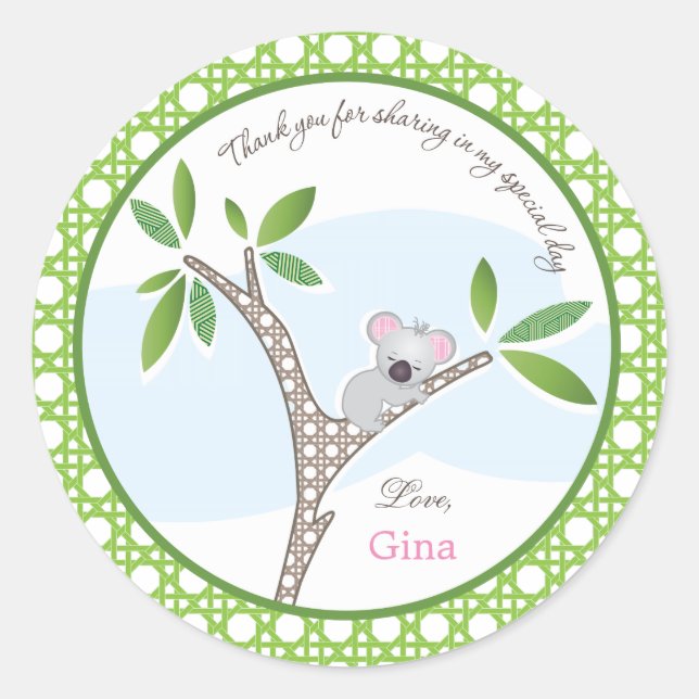 Rond Koala Bear | Sticker Baby shower Faveur (Devant)