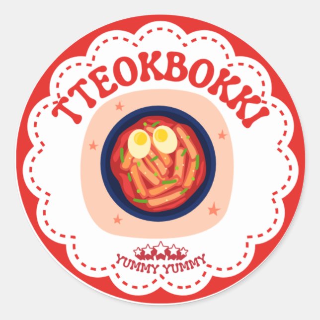 Rond Korean Tteokbokki Sticker | Cute K-Food Round Labe (Devant)