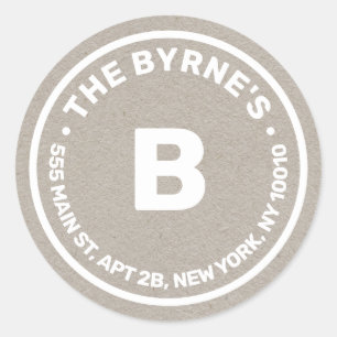 Rond Kraft Monogram Adresse Classic Round Sticker