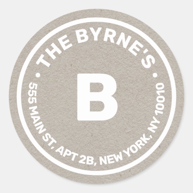 Rond Kraft Monogram Adresse Classic Round Sticker (Devant)