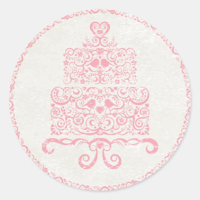 Rond Laissez-Les Manger Sticker Gâteau - Rose (Devant)