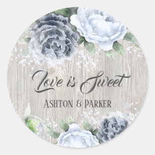 Rond L'amour est Doux Bleu Aquarelle Rose Sticker en Bo
