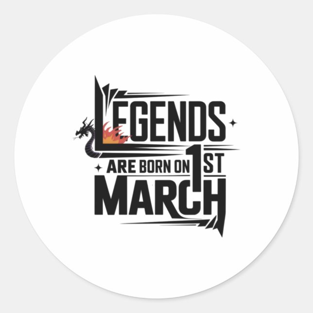 Rond Les Légendes Sont Nées Le 1Er Mars Sticker (Devant)