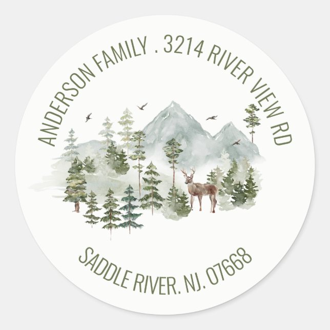 Rond Les montagnes forestières | Nouveau Sticker Étique (Devant)