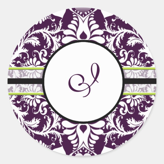 Rond LETTRE D'AUTRE Sticker initial pourpre Damask I Ma (Devant)