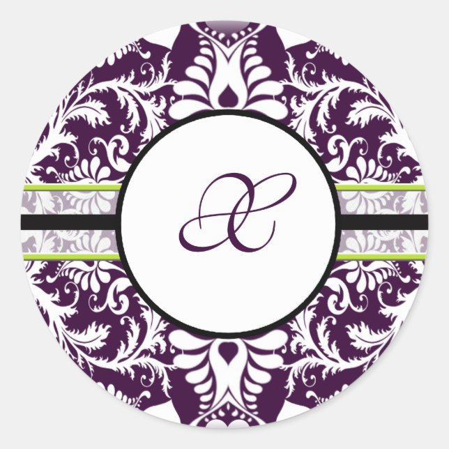 Rond LETTRE INITIALE DE Sticker pourpre Damas X Mariage (Devant)