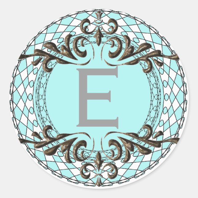 Rond Lettre monogramme E Sticker bleu/Sceau d'enveloppe (Devant)