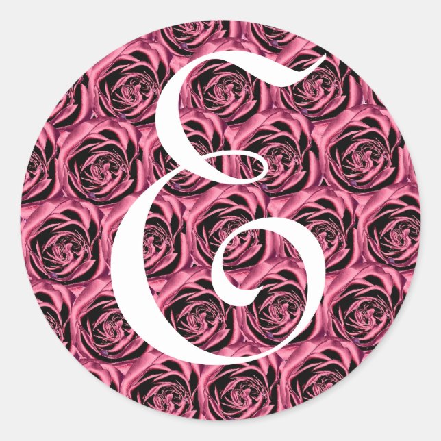 Rond LETTRE MONOGRAPHIQUE E Sticker Roses Rose (Devant)