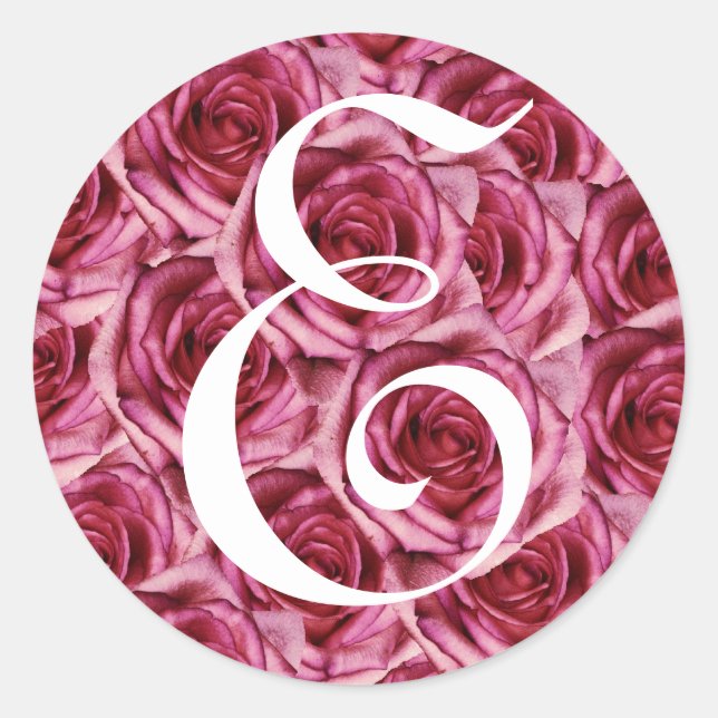 Rond LETTRE MONOGRAPHIQUE E Sticker Roses Rose (Devant)