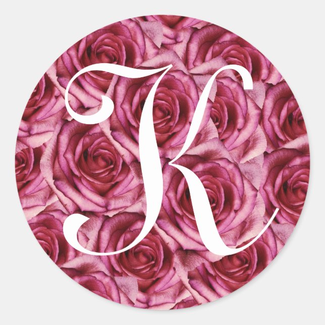 Rond LETTRE MONOGRAPHIQUE K Sticker Roses Rose (Devant)