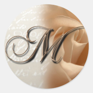Rond LETTRE MONOGRAPHIQUE M Sticker Mariage Enveloppe