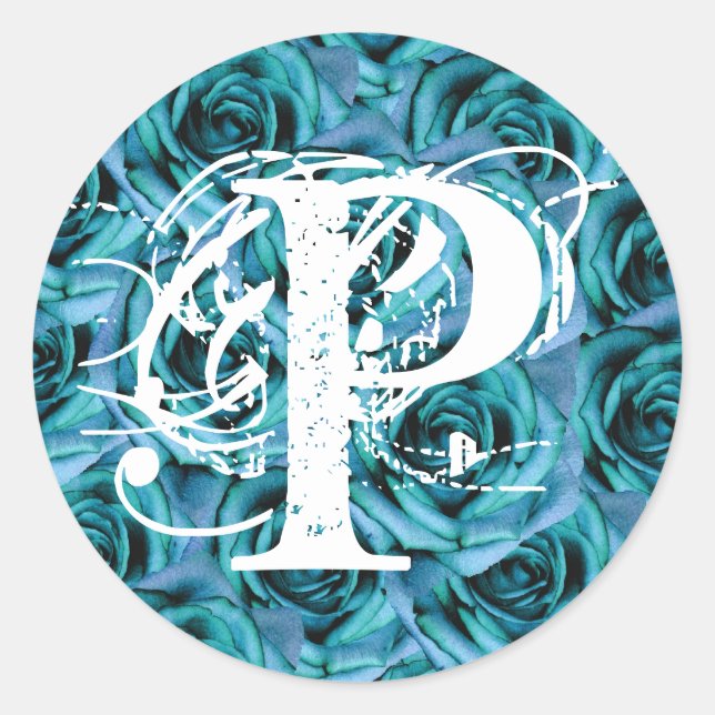 Rond LETTRE MONOGRAPHIQUE P Sticker Rose Bleu (Devant)