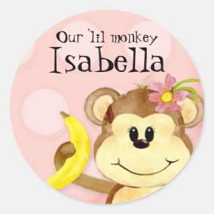 Rond Lil Monkey, Sticker Baby shower fille