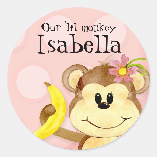 Rond Lil Monkey, Sticker Baby shower fille (Devant)
