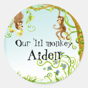 Rond Lil Monkey, Sticker Baby shower garçon