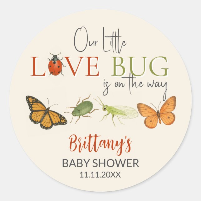 Rond Little Love Bug Baby Shower Sticker (Devant)