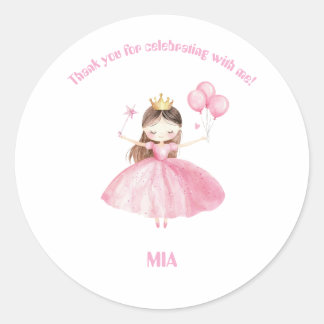 Rond Little Princess 1st Birthday Thank You Sticker 