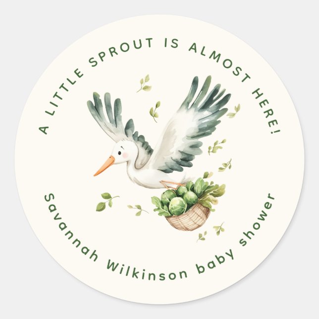 Rond Little Sprout Baby Shower Stork Sticker (Devant)