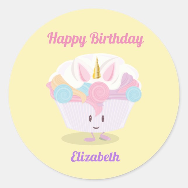 Rond Little Unicorn Cupcake | Sticker (Devant)