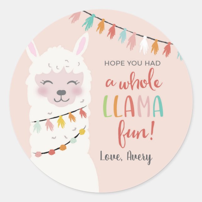 Rond Llama Amusant Anniversaire Merci Favor Sticker Ron (Devant)