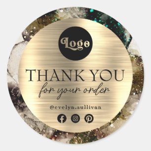 Rond Logo d'aquarelle verte merci sticker