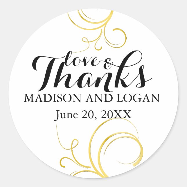 Rond Love and Thanks Gold Swirl Mariage Sticker personn (Devant)