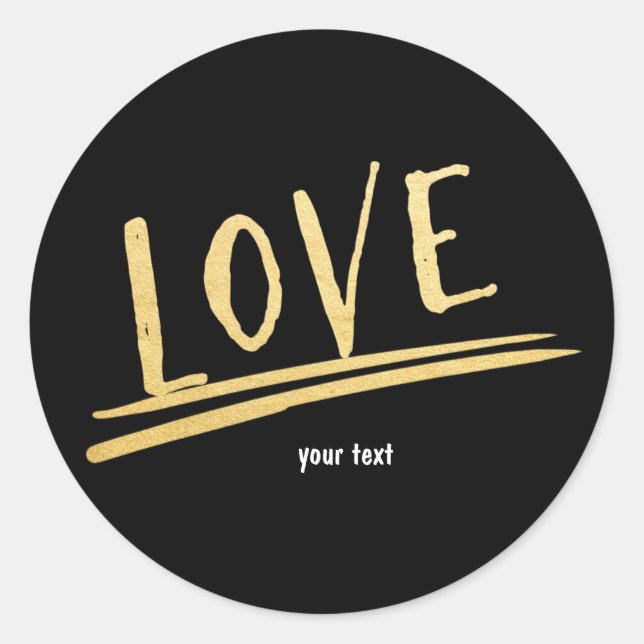 Rond LOVE Black & Gold Modern Chic Glam Custom Sticker (Devant)