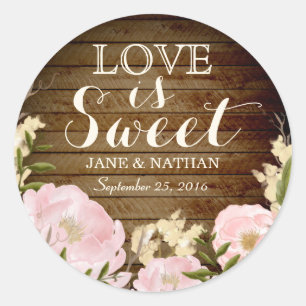 Rond Love is Sweet Wood Look Mariage Sticker