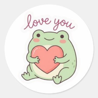 Rond Love You Frog Sticker Cute Frog Heart Soft Aesthet