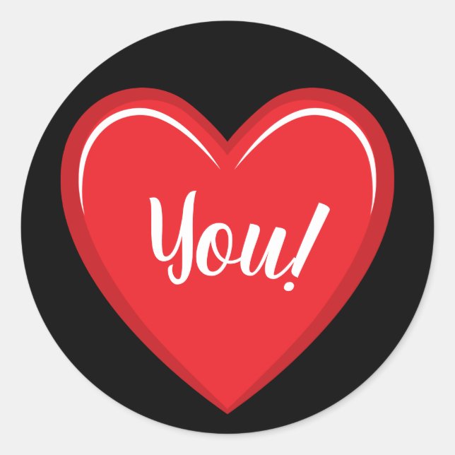 Rond Love You Red Heart Sticker sur Solid Black (Devant)