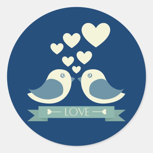 Rond Lovebirds and Hearts Blue Love Sticker / Seal (Devant)