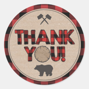Rond Lumberjack Party Favoriser Tags Merci Sticker Ours