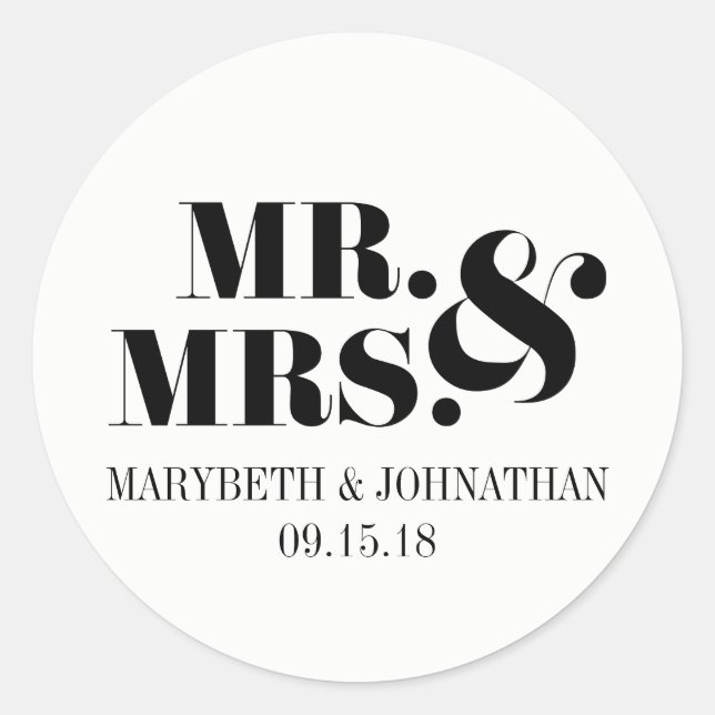 Rond M. et Mme Modern Bold Wedding Favor Sticker (Devant)