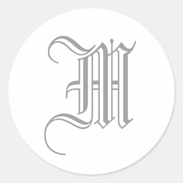 Rond M Lettre Monogramme Sticker Gris Vieux Anglais (Devant)