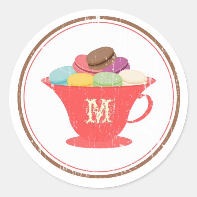 Rond Macarons Français En Sticker Monogramme Tea Rouge (Devant)